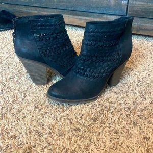 Black suede heeled booties